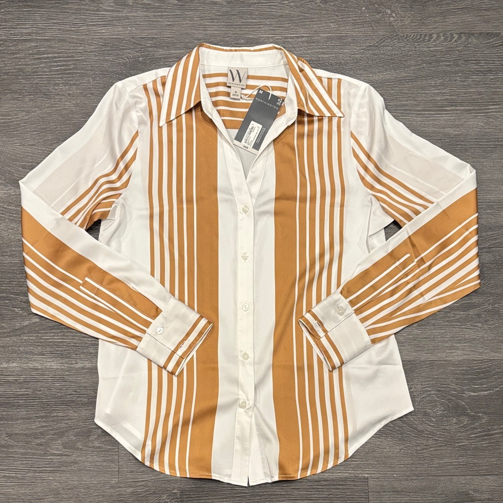 Wesc Women's White and Tan Striped Button Down Shirt